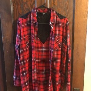 Express Flannel with Lace Cutout